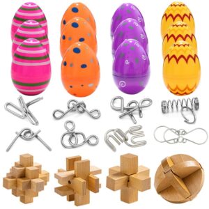 12 Pack Easter Eggs with Brain Teaser Puzzles Toys for Teens Adults Older Kids, Basket Stuffers Ideas, Wooden Metal Brain Puzzles Games for Family Party, Easter Gifts for Teen...