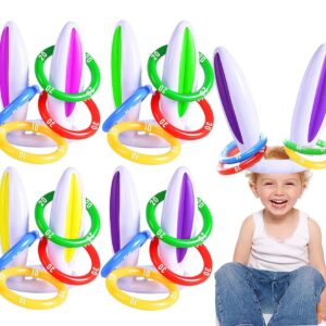[16 Score Rings ] 4 Pack Easter Inflatable Bunny Rabbit Ears Ring Toss Game ​Easter Basket Essential for Kids Party Games Inflatable Gifts for Indoor Outdoor Toys Party Supplies...
