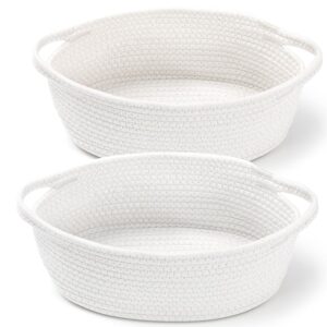 2 Pack Small Woven Basket with Gift Bags and Ribbons, Empty Decorative Gift Chest Box, Cute Baby Gift Basket for Nursery, Cotton Rope Room Shelf Storage Basket with Handles, All...
