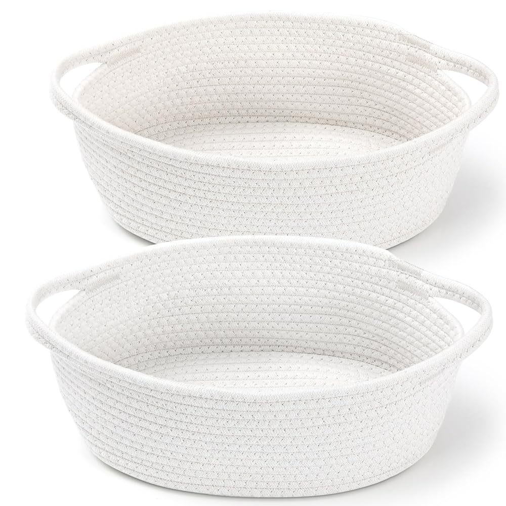 2 Pack Small Woven Basket with Gift Bags and Ribbons, Empty Decorative Gift Chest Box, Cute Baby Gift Basket for Nursery, Cotton Rope Room Shelf Storage Basket with Handles, All...