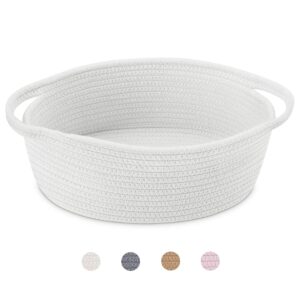 ABenkle Small Woven Storage Basket with Handles - 12"x8"x5", Decorative Rope Bin for Home Organization, Cat & Dog Toys, Shelf Storage, Gift Basket - White