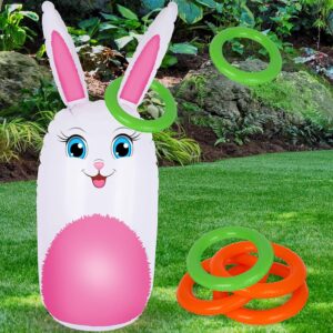 ArtCreativity Easter Bunny Inflatable Ring Toss Game - Easter Games for Kids with Inflatable Bunny and 6 Rings - Weighted Bottom to Keep The Inflatable Rabbit Upright - Outdoor...