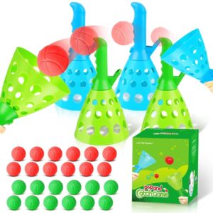 Duckura Outdoor Indoor Game Activities for Kids, Pop-Pass-Catch Ball Game with 4 Catch Launcher Baskets and 24 Balls, Easter Basket Stuffers Gifts Party Favors Beach Sport Toys...
