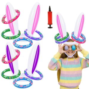 Easter Games for Kids, Easter Inflatable Bunny Ring Toss Games (2 Sets & 8 Score Rings), Ring Toss Game for Easter Party Favors Indoor Outdoor Games