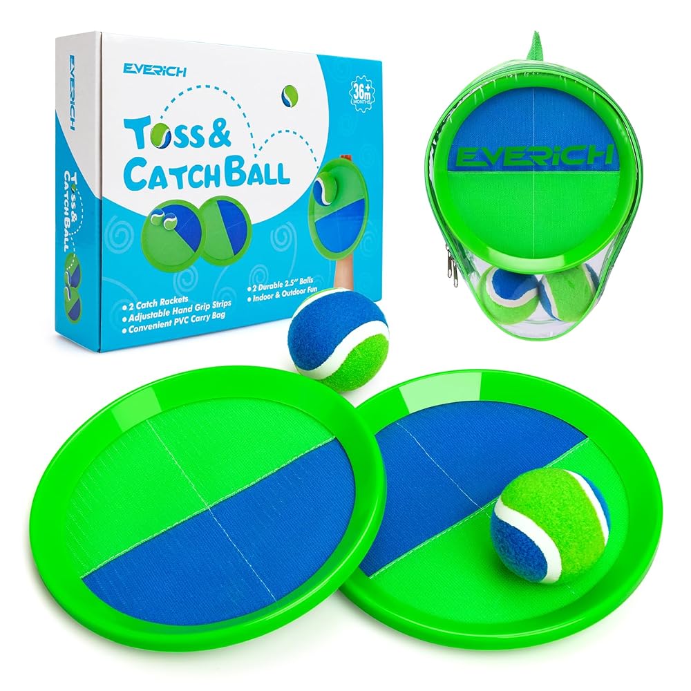 EVERICH Upgraded Toss and Catch Ball Game Set - Indoor and Outdoor Games for Kids 3-12, Beach Sand Pool Water Toy Includes 2 Paddles 2 Sticky Balls, Great Birthday Easter Gifts...