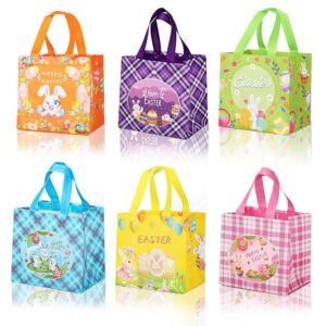 Happy Easter Egg Hunt Bags Bunny Carrot Chick Gift Bags with Handles,Party Supplies,Small Easter Basket Container,8.27x7.9x5.9inch 6-Piece.