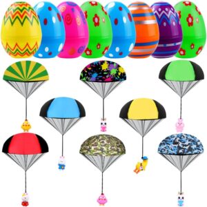 JOICEE 8 Pack Easter Egg Prefilled with Parachute Toys, Easter Basket Stuffers Gifts Hand Throw Flying Toys Filled with Animal Figures for Boys Girls Party Favors Egg Hunt Game