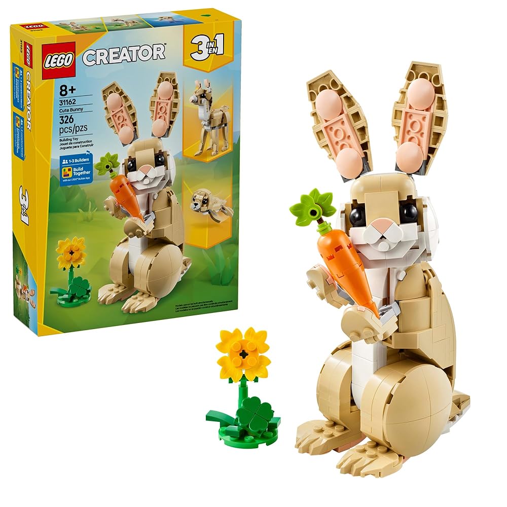 LEGO Creator 3 in 1 Cute Bunny Toy - Building Toy Set with 3 Build Options, Bunny, Seal, or Llama - Easter Basket Gift & Craft - Animal Figures for Kids, Girls and Boys, Ages 8+...