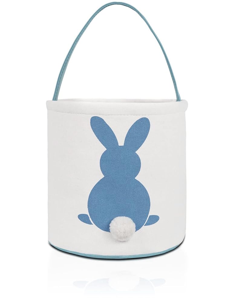 MONOBLANKS Easter Bunny Basket Bags, Rabbit Bucket Tote for Easter Egg Hunts Decorations Candy Gifts Storage (Blue)