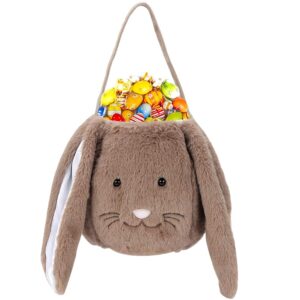 Plush Easter Bunny Basket for Kids Boys Girls Easter Buckets with Long Plush Ear Personalized Egg Hunting Bags,Bunny Kids Easter Tote Bags for Easter Decorations Candy…