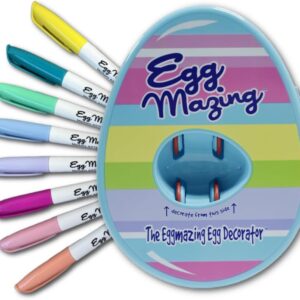 The Eggmazing Egg Decorator Easter Egg Decorator Kit - Arts and Crafts Set - Includes Egg Decorating Spinner and 8 Colorful Quick Drying Non Toxic Markers (Blue) - Packaging May...