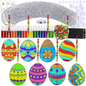 Winlyn 24 Sets Easter Egg Suncatchers Ornaments Decorations DIY Window Paint Art Suncatchers Egg Sun Catchers Painting Craft Kits for Kids Classroom Spring Party Activities Art...
