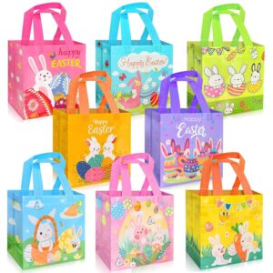 Yibindada 8 PCS Easter Gift Bags, Easter Baskets with Handle, Reusable Easter Treat Bags, Non-Woven Easter Goodie Bags for Egg Hunt Candy Easter Party Supplies